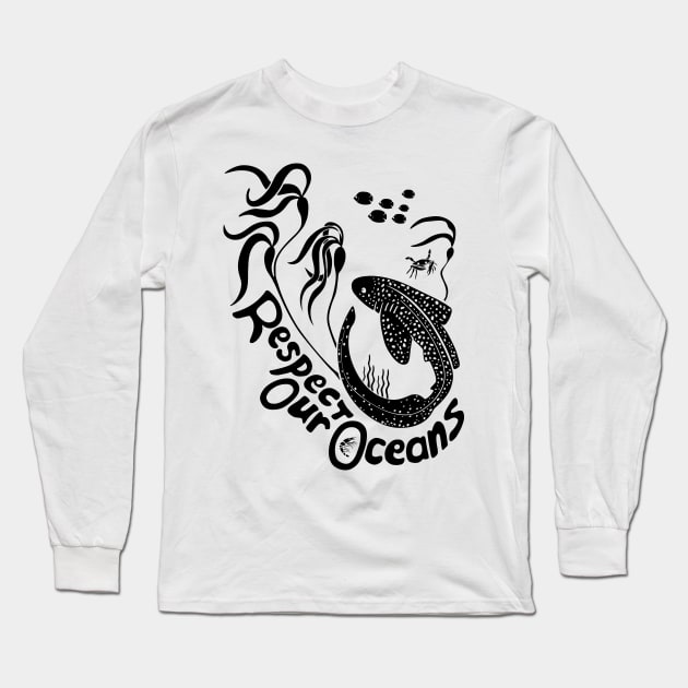 Respect Our Oceans! - black Long Sleeve T-Shirt by Dootz Studio